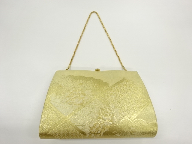 リサイクル　襷に草花・古典柄模様織出し和装バッグ